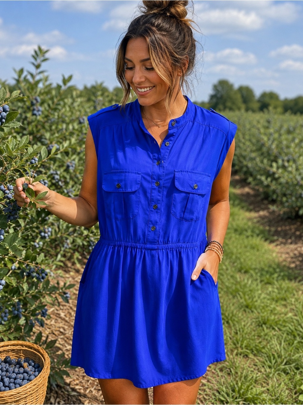 Royal Blue Sleeveless Button-Front Shirtdress